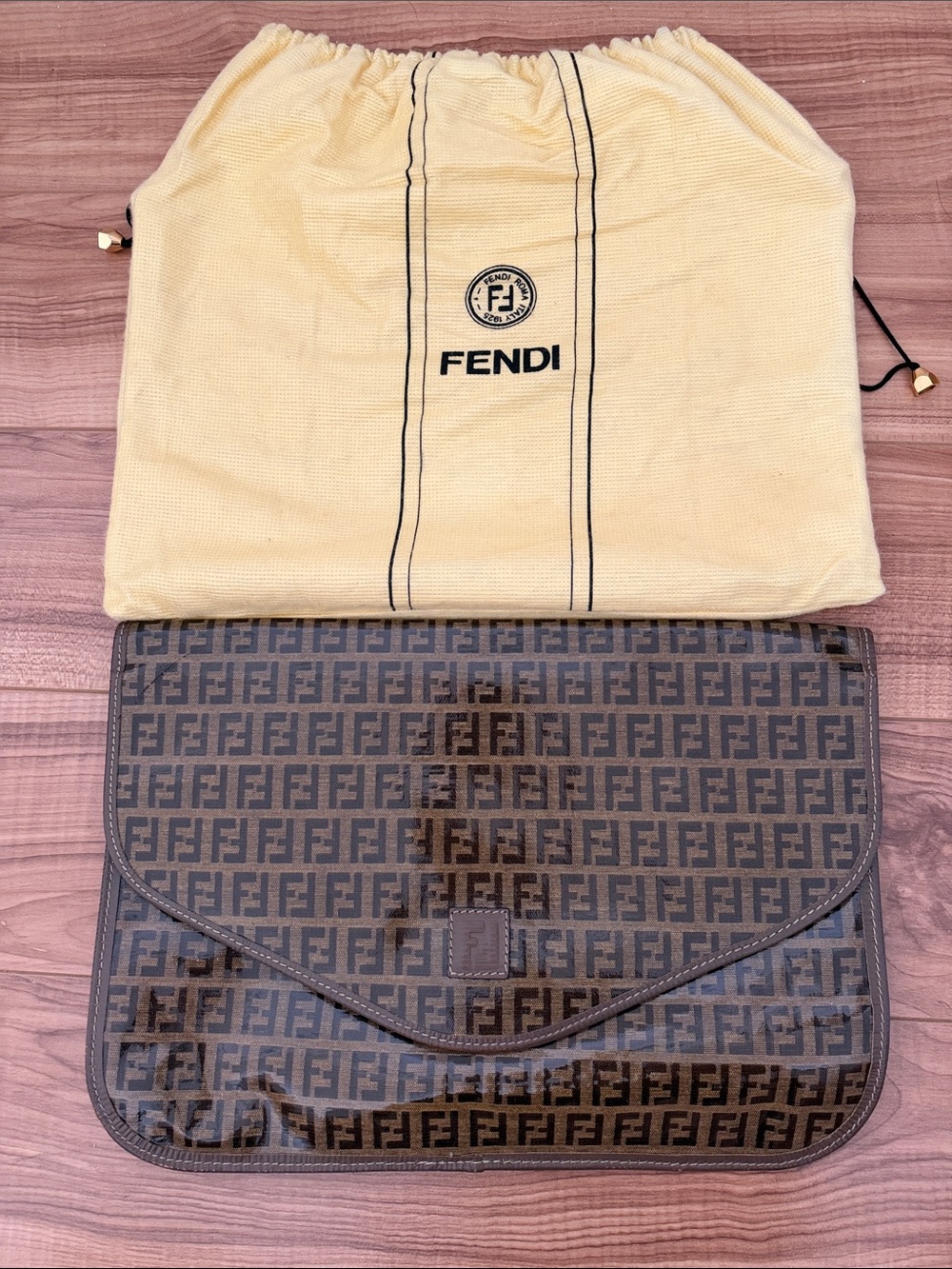 Vintage Fendi Zucca FF Monogram Envelope Clutch